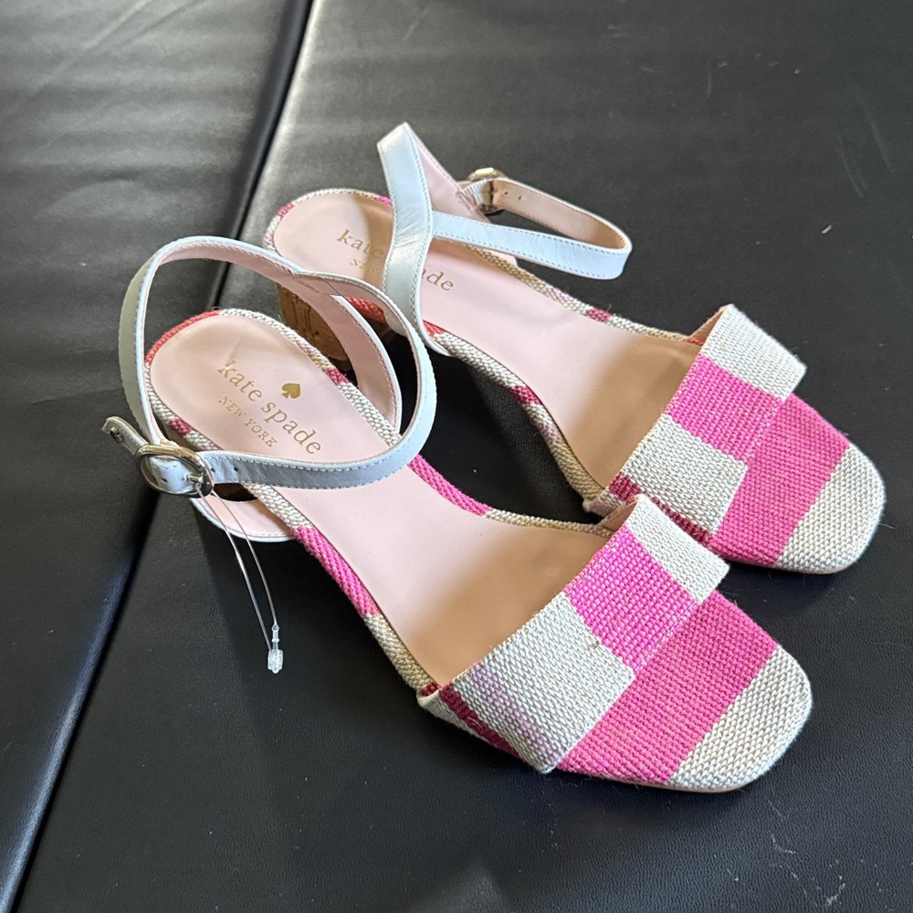 Kate Spade Lottie Pink Striped heel Sandals size 7 b in EUC - Picture 2 of 6